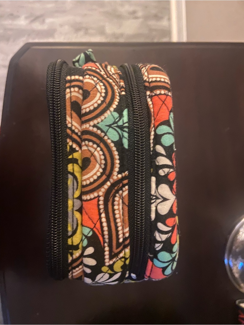 Vera Bradley Black Multi Floral Paisley Quilted Cosmetic Pouch retired "Sierra" - Picture 5 of 8